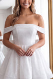 Off the Shoulder Pink Sequin A Line Homecoming Dress with Bow