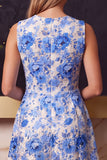 Blue Floral Lace A Line Short Homecoming Dress