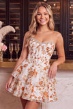 Strapless Blue Flower Corset Tiered Ruffle A Line Homecoming Dress
