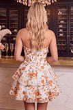 Strapless Blue Flower Corset Tiered Ruffle A Line Homecoming Dress