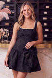Pink Jacquard A Line Square Neck Pearl Short Homecoming Dress with Bow