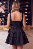 Pink Jacquard A Line Square Neck Pearl Short Homecoming Dress with Bow