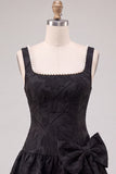 Pink Jacquard A Line Square Neck Pearl Short Homecoming Dress with Bow