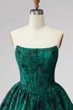 Dark Green A Line Corset Strapless Jacquard Short Homecoming Dress
