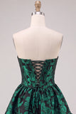 Dark Green A Line Corset Strapless Jacquard Short Homecoming Dress