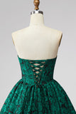 Dark Green A Line Corset Strapless Jacquard Short Homecoming Dress