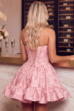 Dark Green A Line Corset Strapless Jacquard Short Homecoming Dress