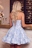 Dark Green A Line Corset Strapless Jacquard Short Homecoming Dress