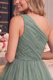 One Shoulder Navy Tulle A Line Homecoming Dress with Ruffles