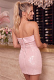 Strapless Pink Bodycon Sequin Homecoming Dress