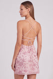 Red Bodycon Sequin Beaded Short Homecoming Dress with Lace-up Back