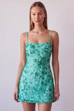 Green Beaded Spaghetti Straps Bodycon Short Homecoming Dress