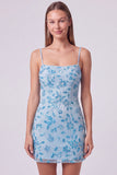 Green Beaded Spaghetti Straps Bodycon Short Homecoming Dress