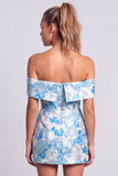 Off the Shoulder Light Blue Jacquard Bodycon Homecoming Dress