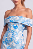 Off the Shoulder Light Blue Jacquard Bodycon Homecoming Dress