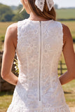 Floral Ivory A Line Lace Short Bridal Shower Dress