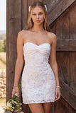 Strapless Ivory Bodycon Beaded Floral Ruched Short Bridal Shower Dress
