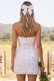 Strapless Ivory Bodycon Beaded Floral Ruched Short Bridal Shower Dress