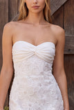 Strapless Ivory Bodycon Beaded Floral Ruched Short Bridal Shower Dress