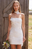 Ivory Bodycon Strapless 3D Flower Short Bridal Shower Dress with Pearls