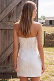 Ivory Bodycon Strapless 3D Flower Short Bridal Shower Dress with Pearls
