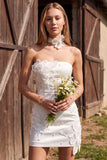 Ivory Bodycon Strapless 3D Flower Short Bridal Shower Dress with Pearls