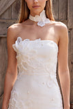 Ivory Bodycon Strapless 3D Flower Short Bridal Shower Dress with Pearls