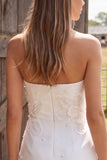 Ivory Bodycon Strapless 3D Flower Short Bridal Shower Dress with Pearls