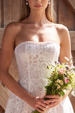 Lace Ivory Pearl Strapless Short Bridal Shower Dress with Bow