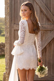 Ivory Lace Square Neck Long Sleeve Bridal Shower Dress with Bow