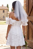 Off the Shoulder Ivory Ruffled A Line Lace Bridal Shower Dress