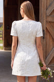 Ivory Jacquard Bodycon Bateau Neck Short Bridal Shower Dress
