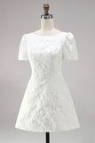 Ivory Jacquard Bodycon Bateau Neck Short Bridal Shower Dress