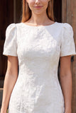 Ivory Jacquard Bodycon Bateau Neck Short Bridal Shower Dress