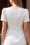 Ivory Jacquard Bodycon Bateau Neck Short Bridal Shower Dress
