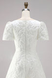 Ivory Jacquard Bodycon Bateau Neck Short Bridal Shower Dress