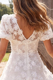 Ivory Floral Appliqued A-Line V-Neck Short Bridal Shower Dress