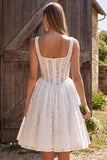 Corset Ivory A Line Square Neck Lace Short Bridal Shower Dress