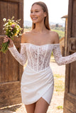Off the Shoulder Ivory Corset Bodycon Ruched Lace Bridal Shower Dress with Pearls