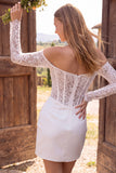 Off the Shoulder Ivory Corset Bodycon Ruched Lace Bridal Shower Dress with Pearls