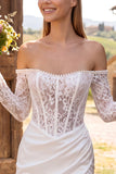 Off the Shoulder Ivory Corset Bodycon Ruched Lace Bridal Shower Dress with Pearls