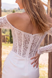 Off the Shoulder Ivory Corset Bodycon Ruched Lace Bridal Shower Dress with Pearls