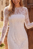 Long Sleeve Ivory Bodycon Illusion Neck Lace Short Bridal Shower Dress