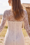 Long Sleeve Ivory Bodycon Illusion Neck Lace Short Bridal Shower Dress