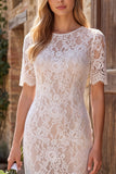 Ivory Sheath Lace Bridal Shower Dress with Short Sleeves
