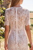 Ivory Sheath Lace Bridal Shower Dress with Short Sleeves