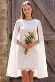 Ivory Lace Sheath Short Bridal Shower Dress with Cape