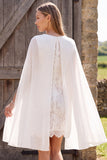 Ivory Lace Sheath Short Bridal Shower Dress with Cape