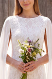 Ivory Lace Sheath Short Bridal Shower Dress with Cape