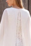 Ivory Lace Sheath Short Bridal Shower Dress with Cape